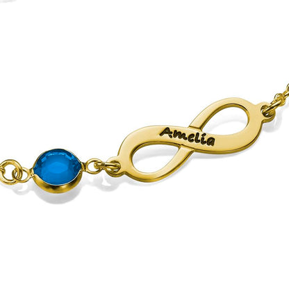 Personalized Infinity Bracelet - Choose Your Style - Sterling Silver, Solid Gold or Plated - Rolo Chain - color: 18K Gold Vermeil Silver, size: 1 Name Bracelet with Birthstone