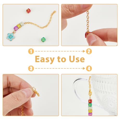 DICOSMETIC Cup Letter Charm Personalized Handle Charm 4Pcs Chains with 300Pcs Acrylic Beads Name Letter Charms Accessories for Cup