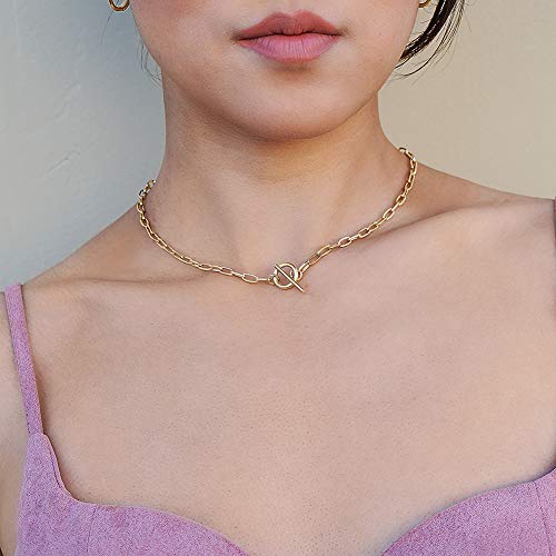 Lauren Paperclip Bolo Necklace Layered Stacked Paper-clip Link for Women Adjustable Lobster Clasp Gold Plated Stainless Steel Link Charm Chain(16"/20"/24")
