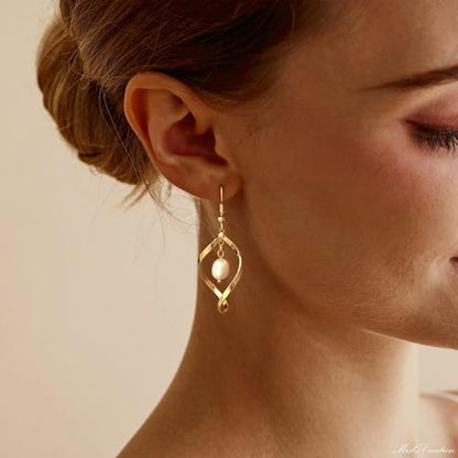 Necocy Chunky Gold Hoop Earrings for Women Non Tarnish, 14k Gold Plated Thick Triple Hoop Earrings Hypoallergenic Trendy Hoops Dainty Jewelry Gifts for Women - style: Dangle Pearl