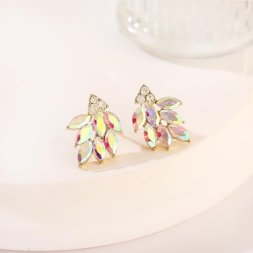 Rhinestone Stud Earrings for Women Small Dainty Crystal Cluster Drop Earrings for Girls Cute Costume Jewelry for Bridal Wedding Party Gift - color: AB