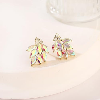 Rhinestone Stud Earrings for Women Small Dainty Crystal Cluster Drop Earrings for Girls Cute Costume Jewelry for Bridal Wedding Party Gift - color: AB