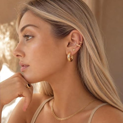 Necocy Chunky Gold Hoop Earrings for Women Non Tarnish, 14k Gold Plated Thick Triple Hoop Earrings Hypoallergenic Trendy Hoops Dainty Jewelry Gifts for Women - style: Chunky Tube C-Hoop