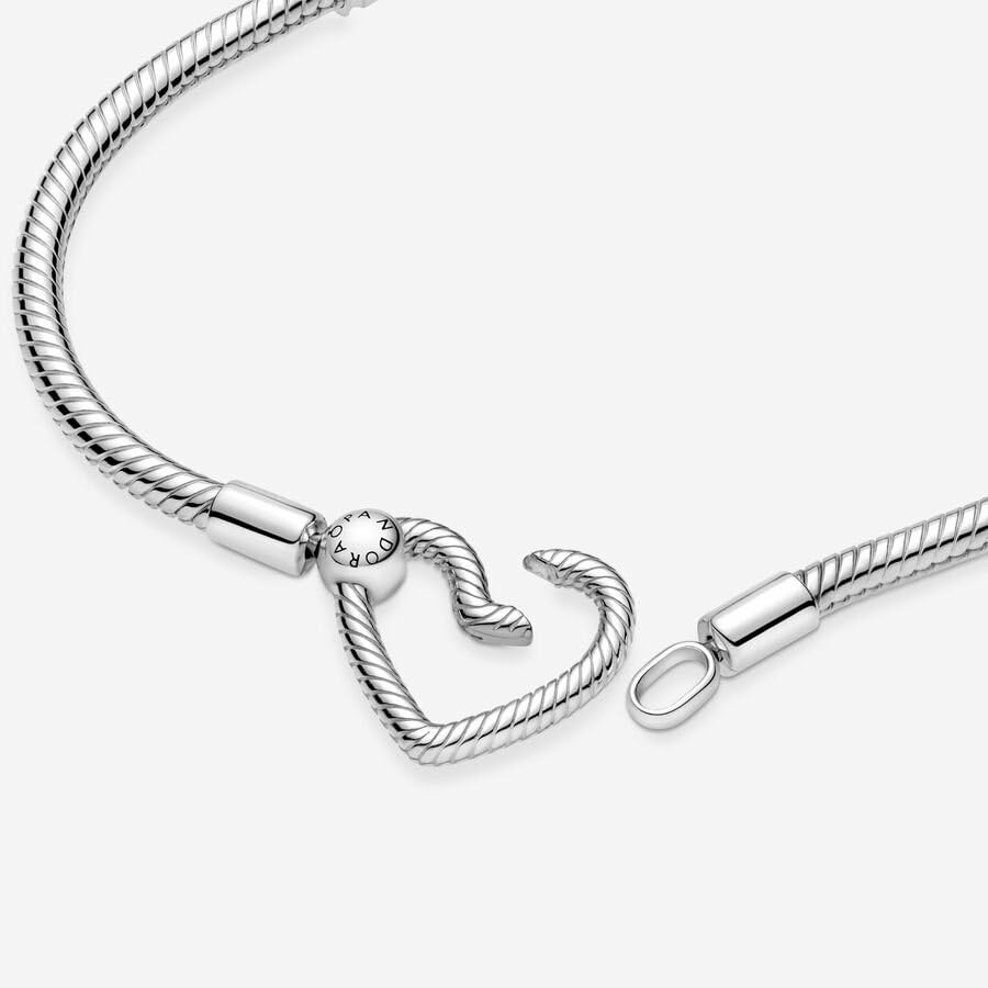 PANDORA Moments Heart Clasp Snake Chain Bracelet - Charm Bracelet for Women - Compatible Moments Charms - Gift for Her - Sterling Silver - With Gift Box