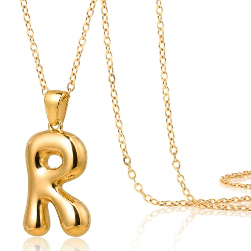 DoDoBeads Stainless Steel Initial Necklace, Waterproof 18K Gold Plated Necklace, Non-Tarnish Chunky Monogram Jewelry Gifts for Women, Mothers Day Gift - style: R