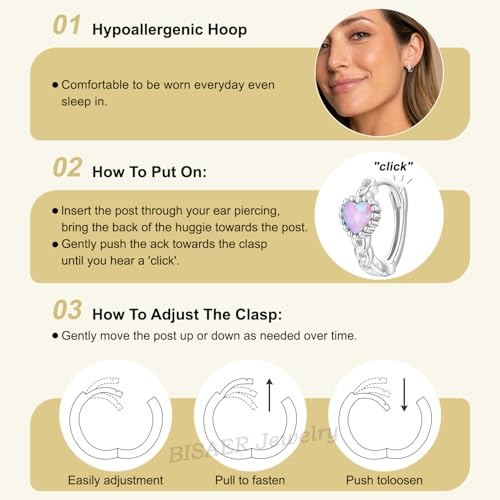 BISAER 14K Gold Plated Heart Opal Huggie Hoop Earrings for Women Trendy | Dainty Twisted Rope Round Small Hoop Earrings, Original Design Y2K Cute Jewelry Gift, Lightweight Comfortable & All Day Wear - color: Silver