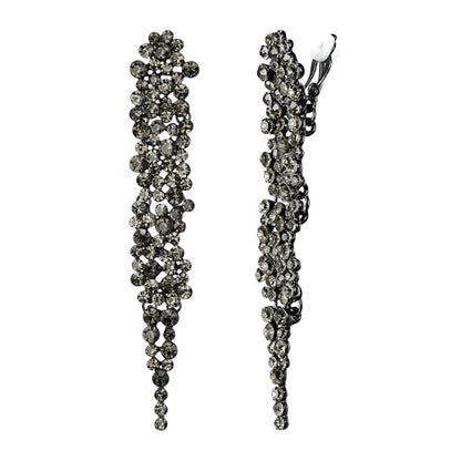 EVER FAITH Rhinestone Crystal Art Deco Statement Clip-on Earring, Wedding Prom Long Chandelier Dangle Earrings for Women - color: Gray Black-Tone