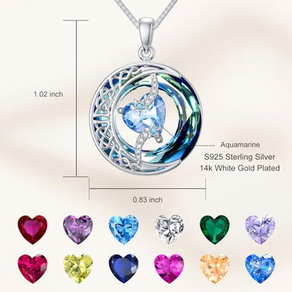 TOUPOP Birthstone Necklace Women Sterling Silver Moon Star Birthday Jewelry | Celtic Moon Pendant with Blue Crystal Anniversary Christmas Jewelry Gifts for Wife Mom Her - color: A-03-Aquamarine