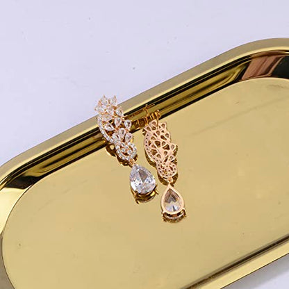 CZ Bridal Earrings for Wedding - 14k Plated Sterling Silver Elegant Teardrop Cubic Zirconia Crystal Rhinestone Floarl Leaf Cluster Chandelier Statement Dangle Drop Earrings for Bride Bridesmaids Party - color: 14K Gold Plated