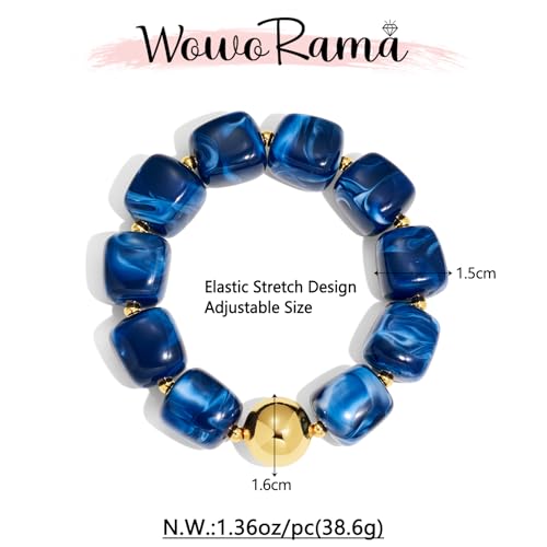 WOWORAMA Chunky Beaded Bracelets for Women Colorful Large Square Beads Bracelet Boho Acrylic Resin Stretch Bracelets Statement Chunky Bracelet Summer Jewelry - color: Square-Navy Blue