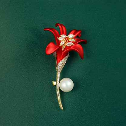 Red Rose Flower Brooches and Pins for Women Costume Jewelry Brooch Pins Broches Jewelry for Women Elegant Lady Pin - style: Lily