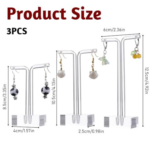 Acrylic T-Bar Earring Display Stand, 3 PCS Hanging Earring Holder Jewelry Holder for Earrings Necklaces & Bracelets, Clear Countertop Jewelry Organizer for Retail & Home, Photography Props