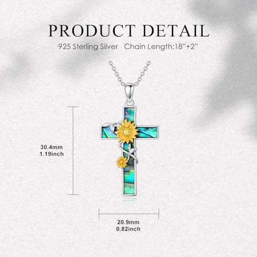 Cross Necklace for Men Women 925 Sterling Silver Cross Pendant Necklace Christian Religious Jewelry Gifts for Anniversary - color: 6-Sunflower Cross