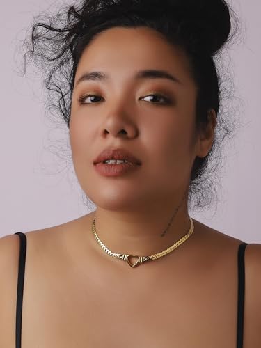 Sacina Heart Choker, Stainless Steel Necklace, Choker Necklaces for Women, Chunky Heart Necklace, Valentine Gift, Christmas Jewelry Gift - color: gold