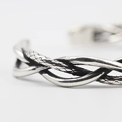 Innocence S925 Silver-Plated Antique Wide Feather Cuff Bracelet For Men Women Adjustable Retro Twisted Feathers Bracelets Gift Jewelry - color: Thin Braid