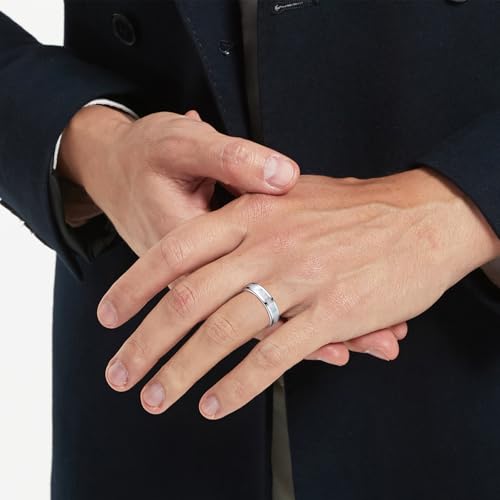 Vakki 4mm 6mm Womens Rose Gold Tungsten Carbide Ring with Mother of Pearl Shell/Marble Inlaid Wedding Band Comfort Fit Size 5-12 - color: F-6mm-Mother of Pearl & Silver