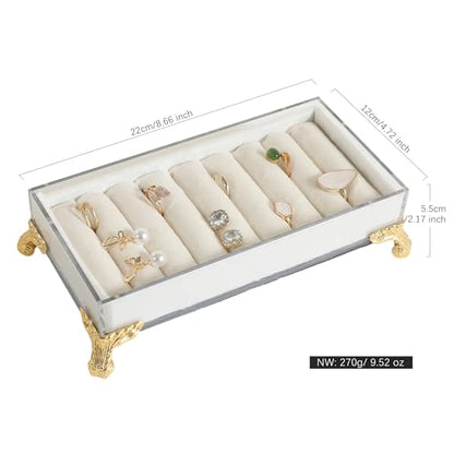 velvet slots Ring holder for jewelry organizer, Earring ring display stand for selling, felt ring jewelry holder tray showcase【Velvet slots Ring Holder-White】 - color: White