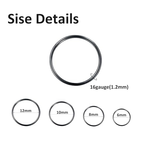 4/8Pcs 20G 18G 16G Nose Rings Hoops Surgical Steel | Nose Seamless Hinged Clicker Segment Septum Lip Rings Conch Tragus Cartilage Daith Rook Piercing Jewelry 6mm 8mm 10mm 12mm - color: Black, size: 16G*(6/8/10/12mm)-8pcs
