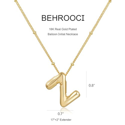 Gold Bubble Initial Necklace for Women Balloon Letter Necklace 18K Gold Plated Dainty Alphabet Pendant Puffy Name Personal Necklace - color: Z