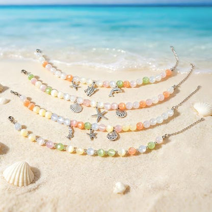 COLORFUL BLING Dopamine UV Reactive Color Changing Resin Beaded Anklet for Women Boho Starfish Seashell Turtle Dolphin Charm Foot Chain Summer Beach Vacation Jewelry - style: style 3