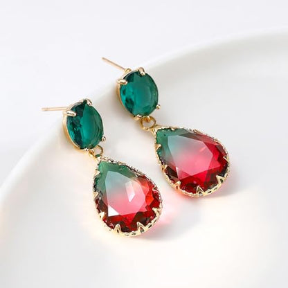 Crystal Earrings CXUEMH Teardrop Earrings for Women Blue and Green Dangle Earrings Elegant Earrings for Prom Emerald Green Earrings Formal Jewelry Crystal Drop Earrings - color: green and red