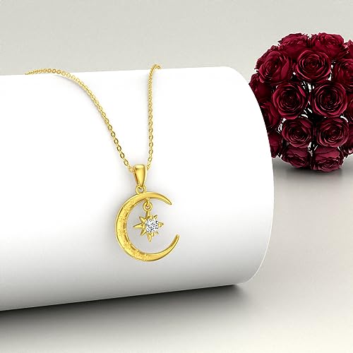 Moissanite Moon and Star Necklace 925 Silver Birthstone Gifts for Women | Sterling Silver Sun and Moon Pendant Elegant Jewelry Birthday Gifts for Wife Mom - color: A1:Moon and Star-Moissanite