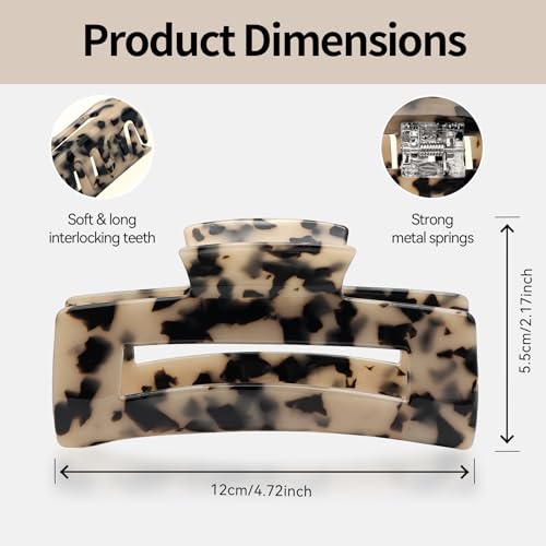 YIERSO Large Hair Claws Clips for Women, 4.33"Acetate Strong Hold Non-Slip | Jumbo Claw Stylish Hair Accessories for Thick/Nomal/Thin Curly Hair, 2Pack - color: Black Brown