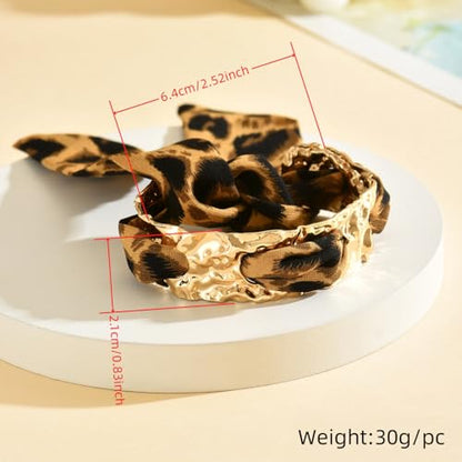 Chunky Gold Hammered Bracelets for Women, Leopard Print Scarf Big Golden Stainless Steel Cuff Bangle Silk Styling Charm Stackable Statement Jewelry Gifts - color: Small size -2.1cm