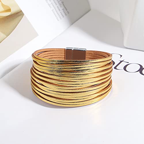 hotoo Leather Wrap Bracelet for Women - color: Gold
