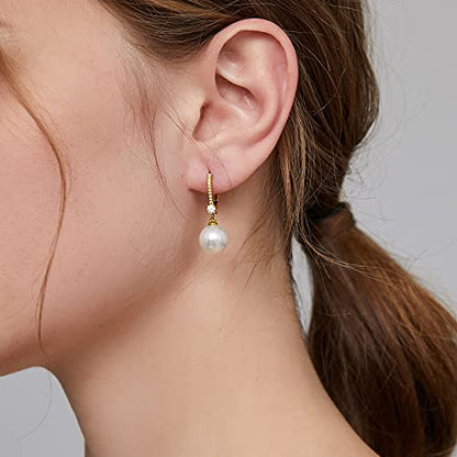 Jiamiaoi Pearl Dangle Earrings 925 Sterling Silver Pearl Earrings for Women 10mm White/Black Pearls - color: A5-Yellow-10mm Pearl
