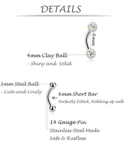 6-8-12PCS 14G 6-10mm Short Bar Tiny Heart Butterfly Evil Eye Devil Heart Snake Skull CZ Skull hand with Gem ball Stainless Steel Belly Button Rings Navel Rings for Women Barbell Eyebrow Body Piercing Jewelry - color: A:12pcs