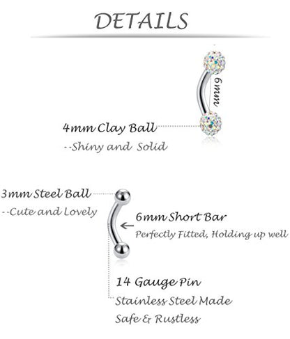 6-8-12PCS 14G 6-10mm Short Bar Tiny Heart Butterfly Evil Eye Devil Heart Snake Skull CZ Skull hand with Gem ball Stainless Steel Belly Button Rings Navel Rings for Women Barbell Eyebrow Body Piercing Jewelry - color: A:12pcs