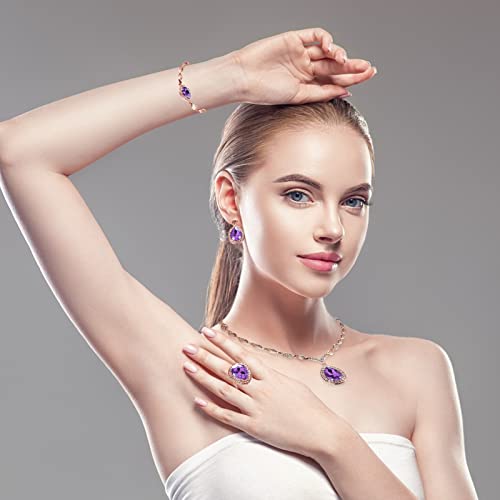 Womens Luxury Africa Dubai 18k Gold Plated Jewelry Sets Wedding Rhinestone Crystal Bib Statement Necklace Earrings Set for Brides Party Prom - color: Purple