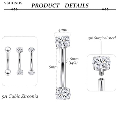 14G Small Belly Button Ring Piercing Jewelry 316L Stainless Surgical Steel Tiny Internally Threaded Navel Rings Belly Button Ring Piercing Jewelry for Women 14 Gauge Hypoallergenic - color: Silver-6MM Bar-Clear CZ