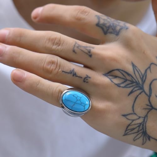 Turquoise Ring for Men Stainless Steel Classical Statement Band Ring Size 7-12 - color: A