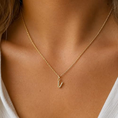 Gold Puffed Initial Letter Charm - 10 Karat Gold - 3D Bubble Letter Pendant - style: Letter v