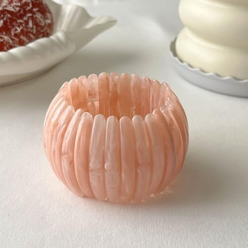 Boho Retro Acrylic Resin Stretch Bangle Bracelets Colorful Wide Chunky Irregular Geometric Tube Bead Wristband Statement Bracelet for Women Fashion Party Wedding Jewelry Gifts - color: Pink