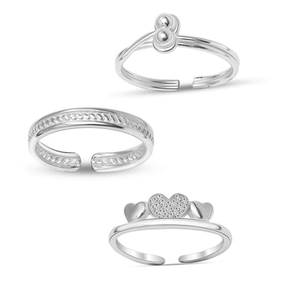 LeCalla 925 Sterling Silver Minimalist Toe Rings Set Simple Open Adjustable Toe-Rings for Women - color: 07. Trio (3 PCS)