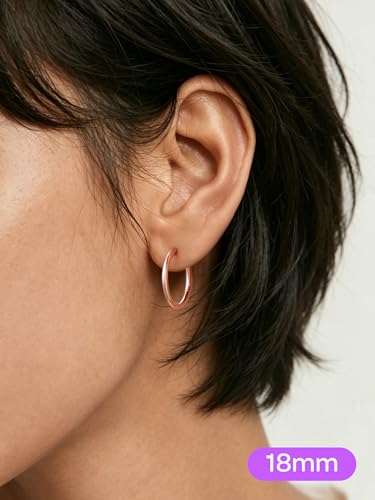 ChicSilver 925 Sterling Silver Hoop Earrings for Women Silver Huggie Hoops | Hypoallergenic 925 sterling silver hoops in 8/10/12/14/16/18/20MM, available in Gold/Silver/Rose Gold/Black. - color: Rose Gold, size: 18mm