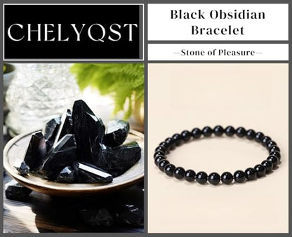Carnelian Bracelet - Stone of Luck,Stretch Natural Stone Crystal Beads Jewelry Gifts for Women Men Unisex - color: Black Obsidian-Pleasure, size: 6mm