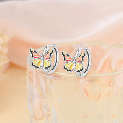 925 Sterling Silver Huggie Hoop Earrings for Women with 5A Cubic Zirconia Jewelry Birthday Gift - style: Butterfly