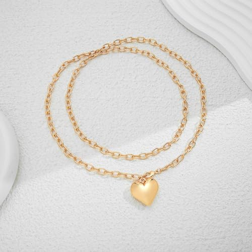 CLASSYZINT Gold Heart Pendant Necklace for Women Puffy Heart Necklace Beads Chain Necklace Statement Necklace Trendy Jewelry - style: XL22342A