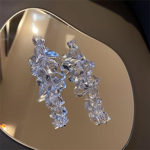 Ice Cube Acrylic Earrings Funny Irregular Clear Crystal 3D Long Transparent Square Geometric Lightweight Dangle Drop Earrings for Women Minimalist Hot Summer Holiday Christmas Unique Trendy Jewelry Gifts - style: Long ice cube earring