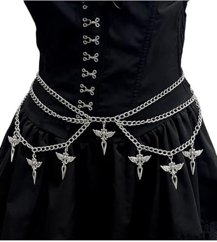 Thorn Heart Waist Chain Belt - Punk Gothic Crossover Body Belly Chains Tassel for Women Girl - color: Cross Wing