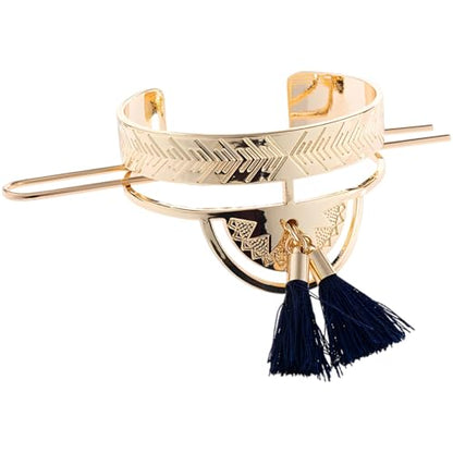 Women'S Decorative Hair Bun Holder, Tassel Hair Cuff And Round Top Hair Stick Bun Set, Metal Hair Cage