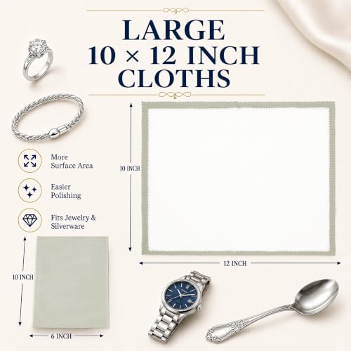Bonison 3 Pack Large Silver Polishing Cloth – 10"x12" Jewelry Cleaning Cloth & Multi-Layer Jewelry Polishing Cloth for Silver, Gold, Diamond, Platinum, Coins, Watches, Gemstones（Gray） - color: Set of 3 Cloths (Grey)