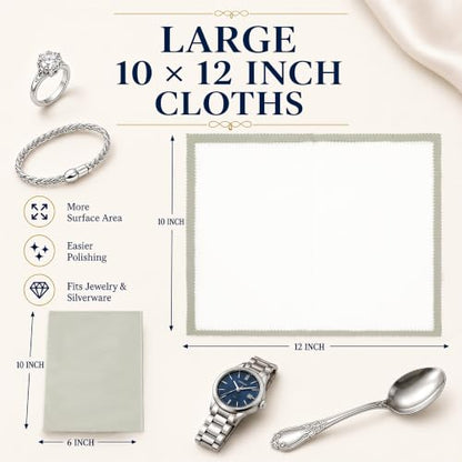 Bonison 3 Pack Large Silver Polishing Cloth – 10"x12" Jewelry Cleaning Cloth & Multi-Layer Jewelry Polishing Cloth for Silver, Gold, Diamond, Platinum, Coins, Watches, Gemstones（Gray） - color: Set of 3 Cloths (Grey)