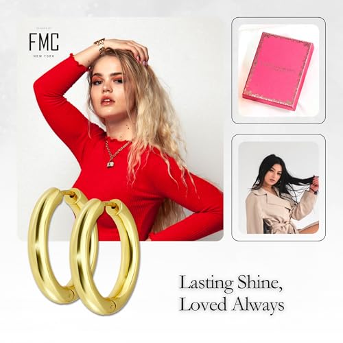 18K Gold Plated Sterling Silver Earrings for Women – Pure & Polished, Twist, Square, Hinged Tube, Abstract & Heart Shape Hoops – Lightweight, Hypoallergenic, Non-Tarnish Jewelry (Sizes: 3x35mm-46x30mm) - color: Gold, size: Hinged Tube (5x30mm)