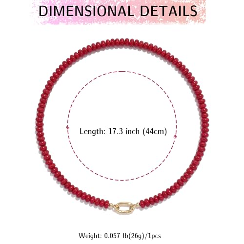 CONRAN KREMIX Colorful Stone Beaded Necklace for Women,Natural Gemstone Bead Choker Necklaces Boho Summer Beach Layering Necklace Jewelry Gift for Women - color: Red
