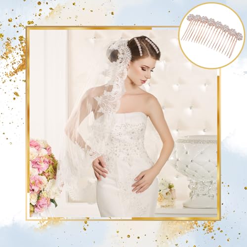 Geosar 4 Pieces Alloy Rhinestone Side Hair Combs Crystal Flower Clips Wedding Comb Bridal Jewelry Clips Combs French Hair Accessories for Women(Rose Gold) - color: Rose Gold